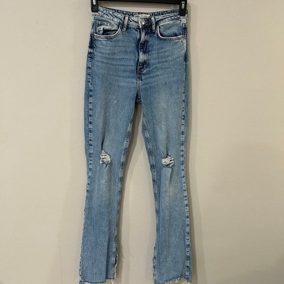 Zara High Rise Blue Slim Bootcut Slit Leg Blogger Fav Jeans Women's Size 4 - Picture 1 of 6
